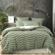 100 Cotton Duvet Cover Set   Sage Green Tufted Boho Bedding 3-Piece Set 