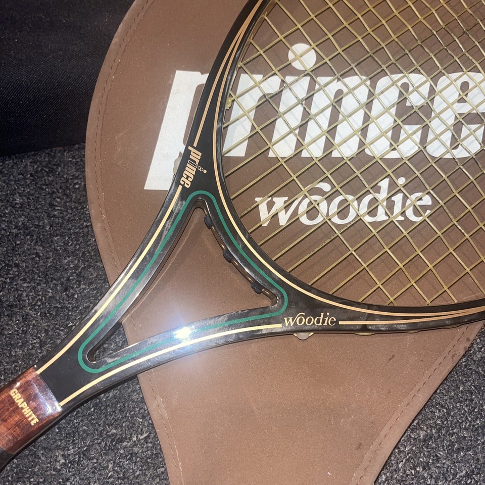 Vintage 1980 Prince Woodie Tennis Racket 4 3/8” With Original Cover