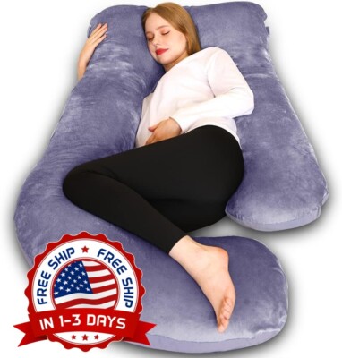 Almohada Corporal Para Embarazada Funda Lavable Color Purple Grey