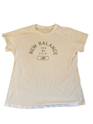 Women's New Balance White Short Sleeve T Shirt bos ma usa NB Dry Dri-Fit