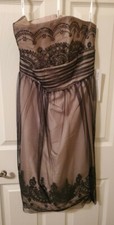 Davids Bridal Strapless Dress A-line Cocktail Beaded Tan Black Tulle Size 10 NWT