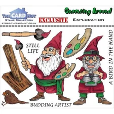 New CARD HUT Rubber Stamp GNOMING AROUND EXPLORATION free USA ship