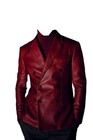 Men's Real Lambskin Leather Red Blazer Soft Double Breasted Button Coat Suit