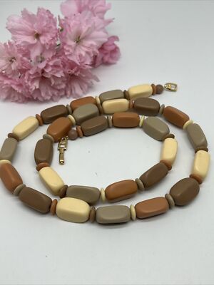 Vintage 1985 Napier Earthtones 30  Necklace Lisa Bertolli Resin Bead 6854