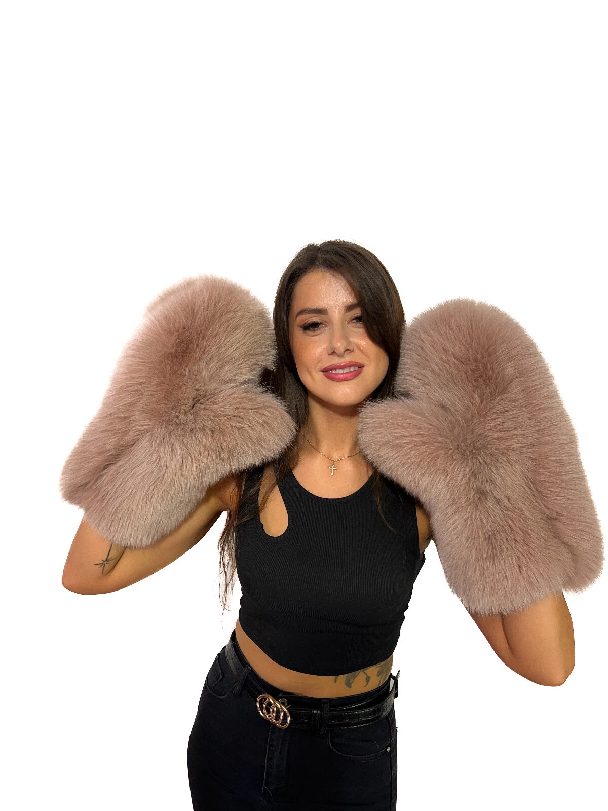 Fox Fur Mittens Saga Furs Beige Color Full Fur Fits Most Hands Winter Gloves