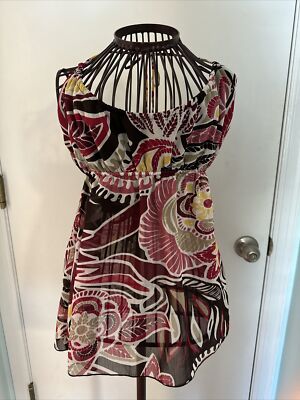 bcx M rose floral sheer halter top blouse
