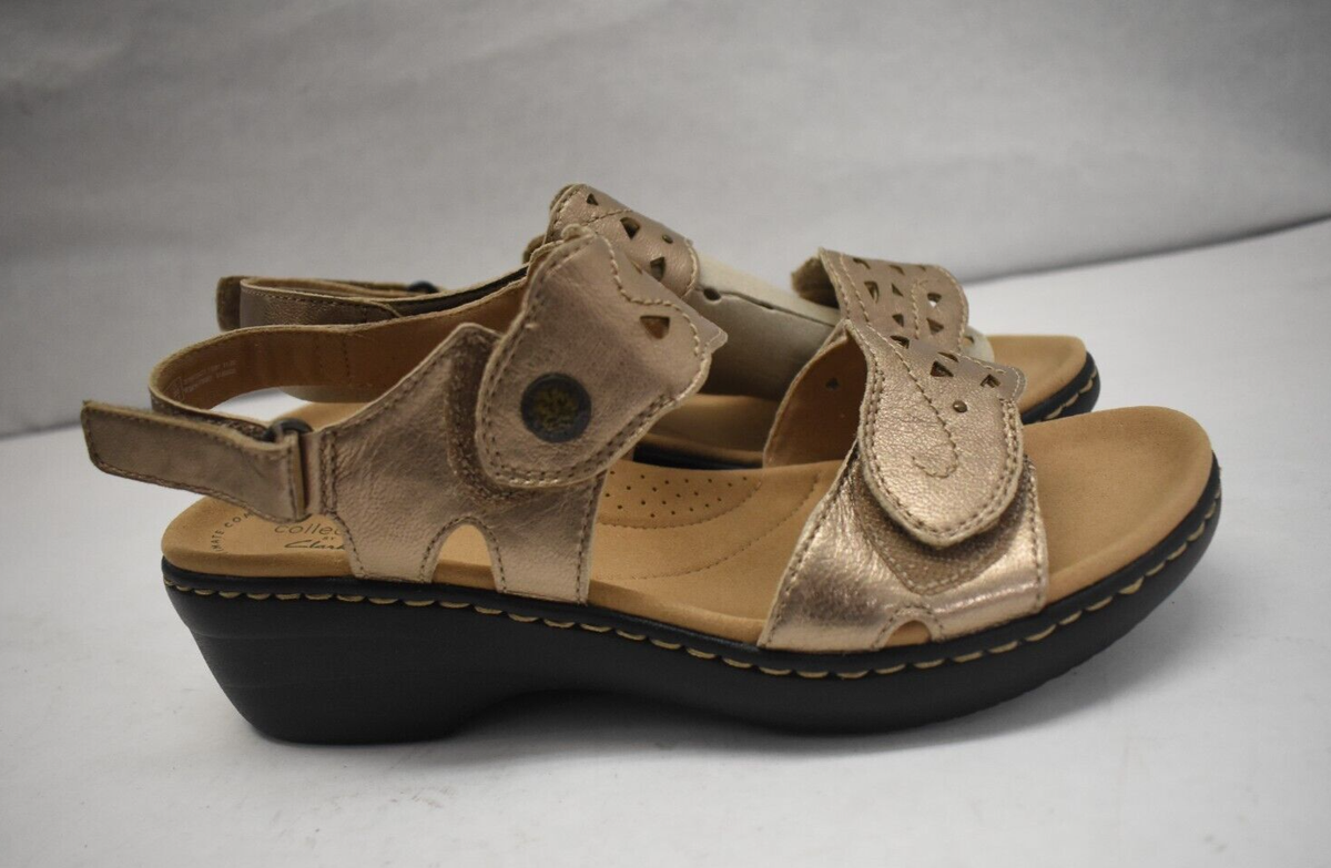 Clarks Womens Merliah Dove Sandals Slingback Wedge Pewter Metallic Size  M