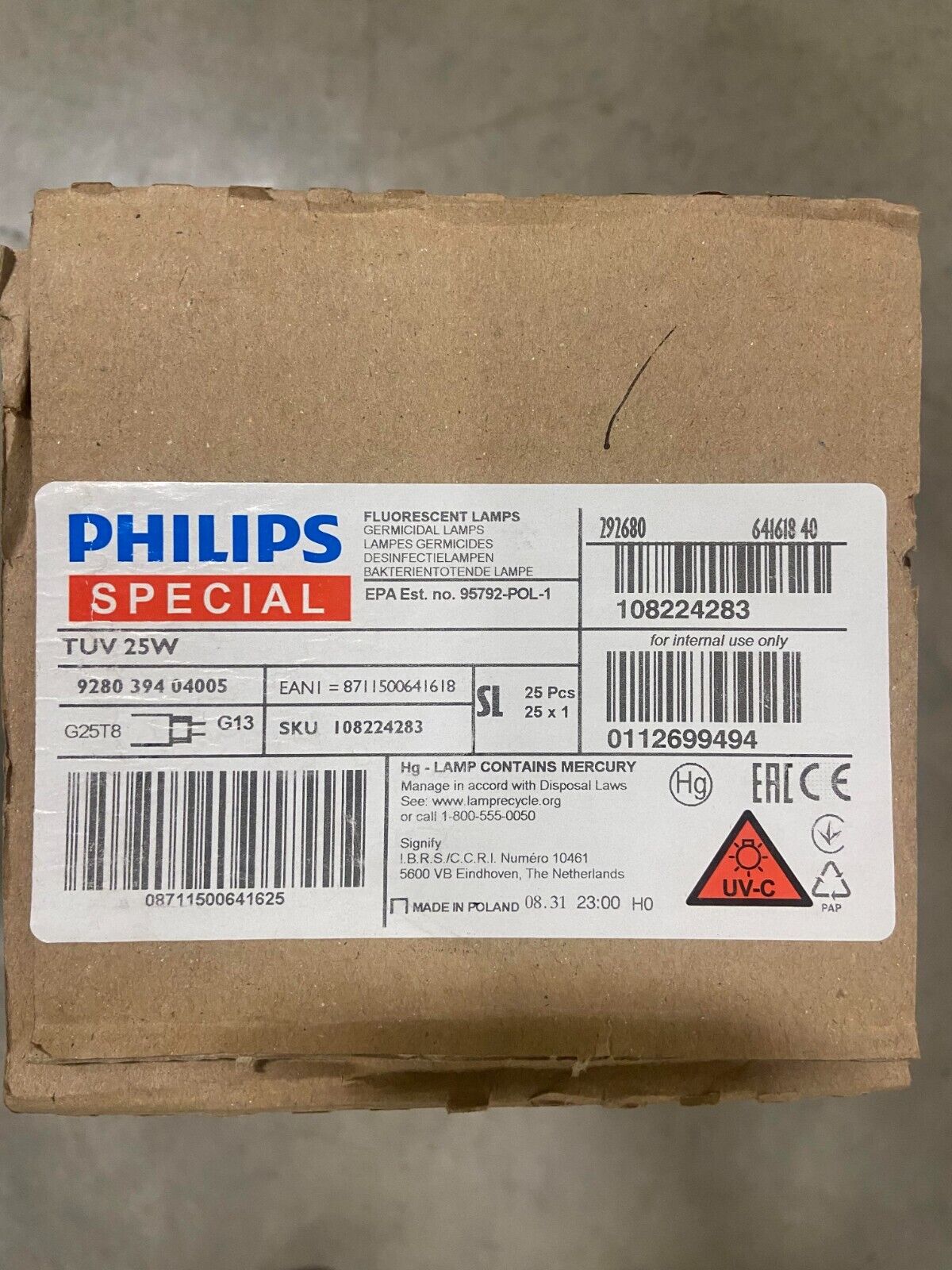 Makkelijk te gebeuren In hoeveelheid nikkel Phillips TUV 25w G25T8 UV Lamp Light Bulb 25 Pack | eBay