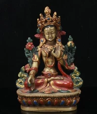 6''Old Tibet Niubone Painting 7 Eye White Tara White Tara Mahayana Buddha Statue