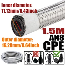 4.92FT AN8 8AN ID:0.43" Fuel Oil Gas Hose Air Line Braided Stainless Steel CPE