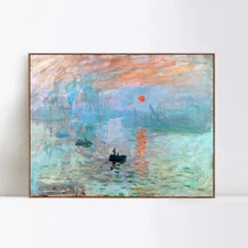 Framed Canvas Impression Sunrise by Claude Monet Wall Art Home Decor 24"x30"