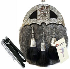 Men's Scottish Kilt Dress Grey Goat Sporran Rampant Lion Cantle  Tassels Caps .