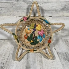 Handmade Woven Star Basket Colorful Boho Eclectic Beachy Staging Retro Artsy