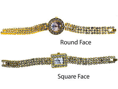 LAVONI:WOMENS' GOLD FINISH  WITH FULL STONE METAL BAND  ROUND/SQUARE CASE  WATCH