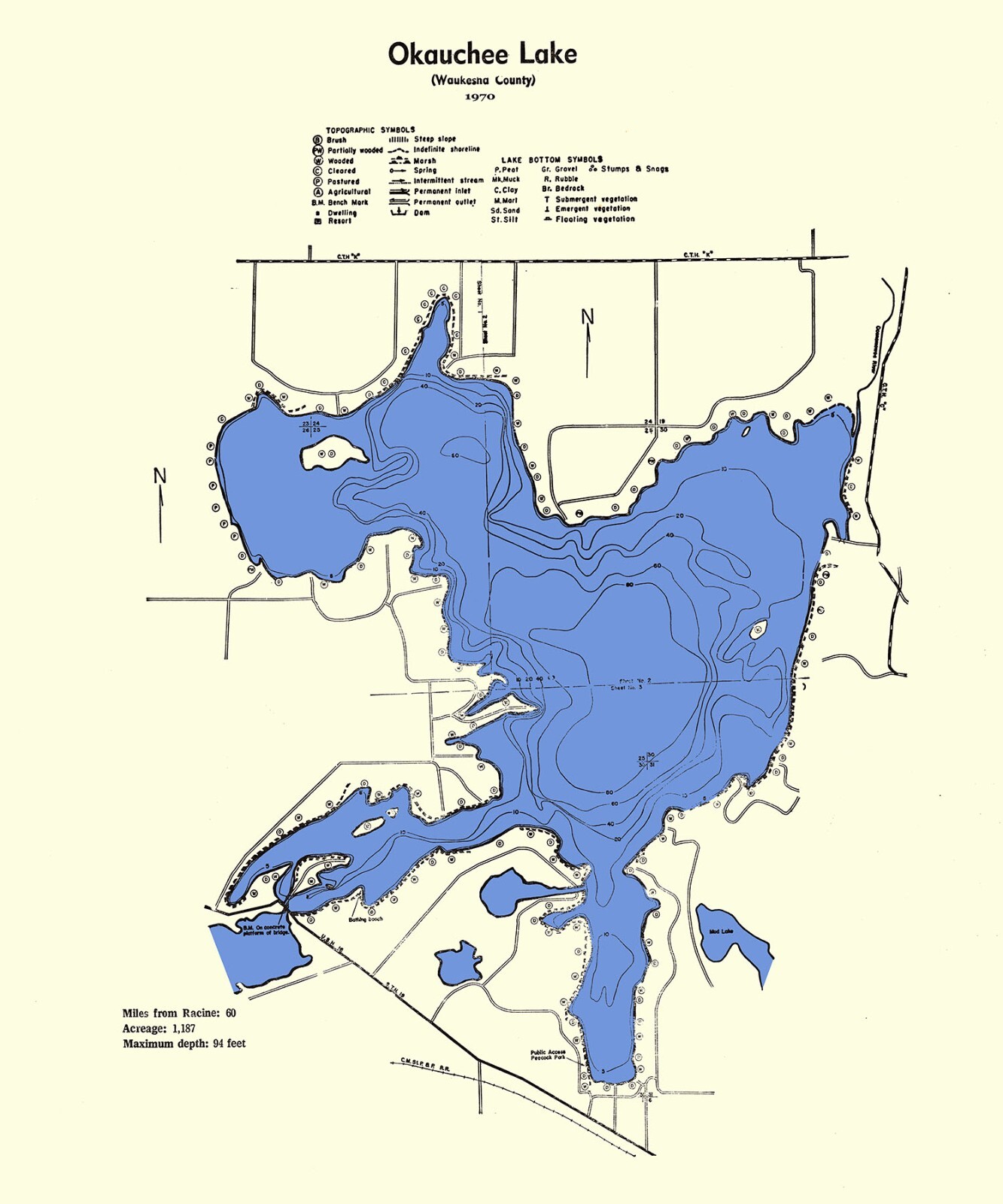 1970 Map of Okauchee Lake Waukesha County Wisconsin eBay