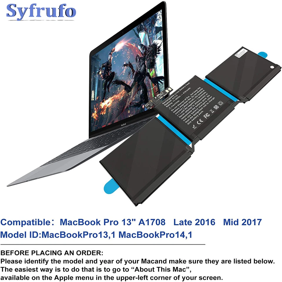 A1713 A1708 Battery for Apple MacBook Pro 13'' A1708 Late 2016 Mid 2017 - Image 2 of 4