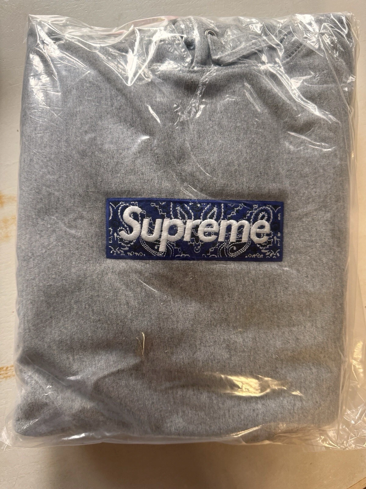 Sweat à capuche Supreme Bandana Box Logo gris bruyère grand F/W 19 neuf rare L
