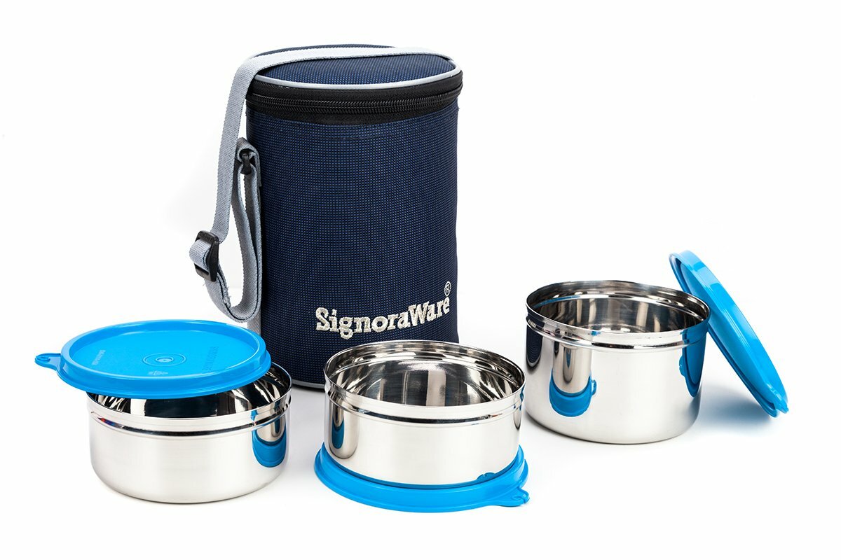 Signoraware Executive Stainless Steel Lunch Box Set of with Bag