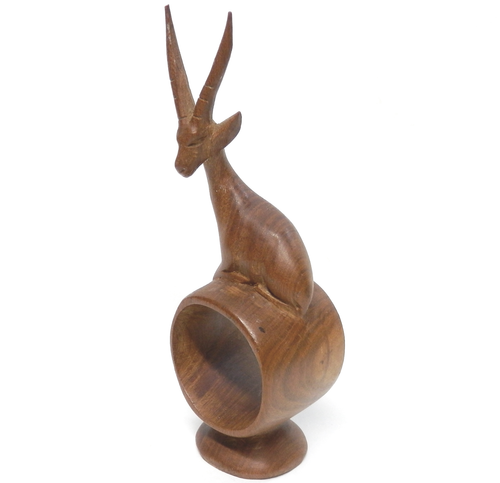 Carved African Mahogany Animal Napkin Rings Giraffe Rabbit Antelope Set of 3 - Picture 5 of 6