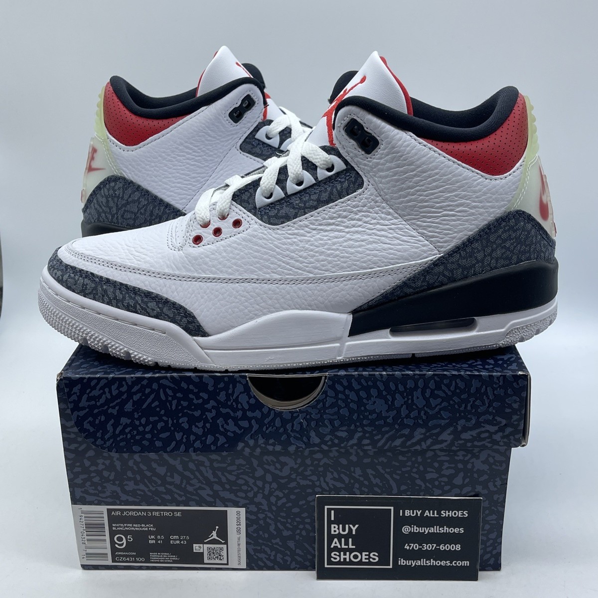 Size 9.5 - Jordan 3 Retro Denim SE Fire Red 2020 for sale online