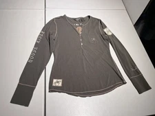 Goode Rider Shirt Women's Large Green Bamboo Cotton Button Top Horse Equestrian