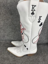 Dingo Boots Womens Size 9M White King Card Embroidered Western Cowboy Leather