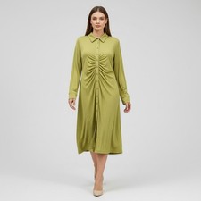 Fashion Nova button dress 1XL (C39)green/collar/shoulder pads/long sleeve/pleats
