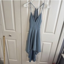 Windsor Alluring V Neck Lace Crepe Blue Hi Low Dress Women’s Size Medium Skater 