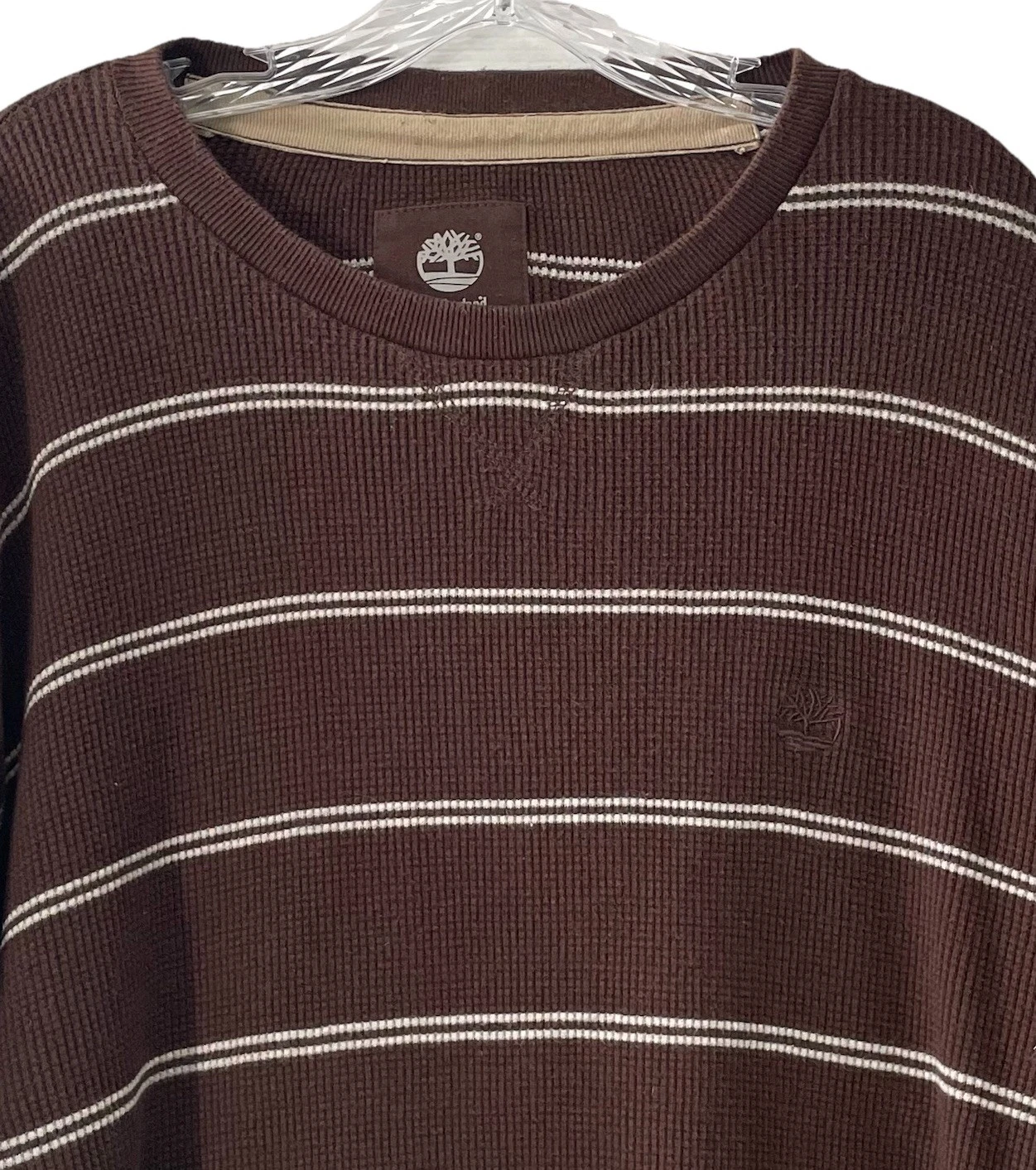 Timberland Men Size XXL 2XL Brown Striped Activewear Waffle Knit Thermal Shirt