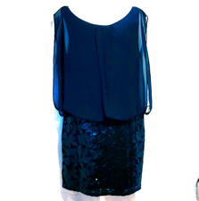 Aidan Mattox Cocktail Mini Dress Size 8 Navy Blue Sequin Sleeveless Evening