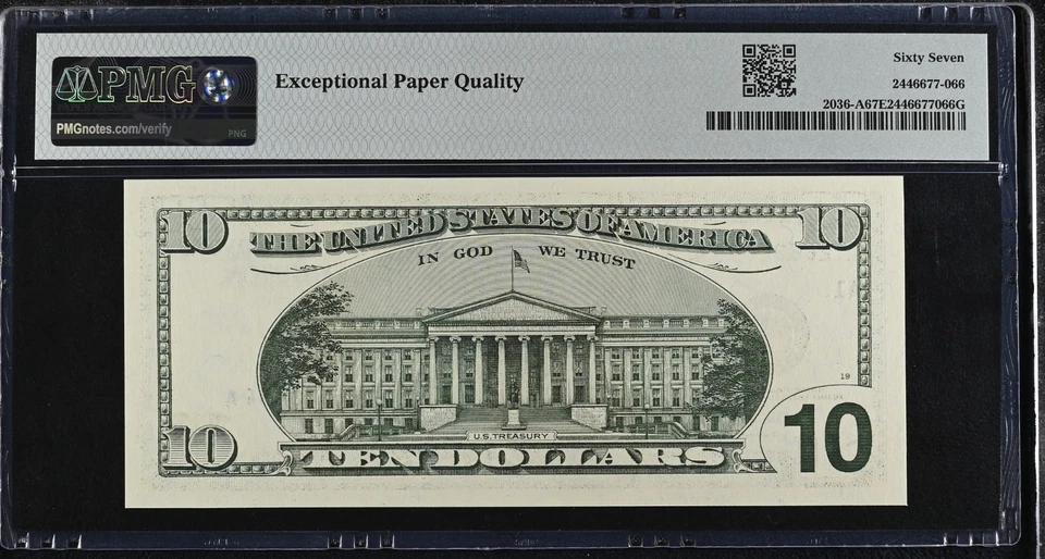 2001 $10 Federal Reserve Note Fr-2036-A Boston PMG67 Superb Gem EPQ - Image 2 of 2