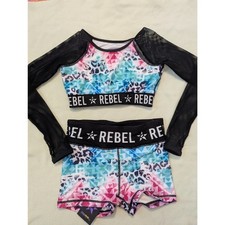Rebel Athletic Youth Large set in Kingdom Multi mesh sleeves Cheer Dance