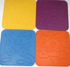 Vintage Tupperware Tuppertoys Picture Plates rubbing stencils Coloring Set Of 4