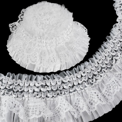 5.5 Yards Gorgeous Elastic Ruffle Trim 3 Inch Wide Double Layer Pleated Lace Rib