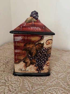 Certified International Merlot Grapes Ceramic Cookie Jar 2qt 8.5in Square Lid