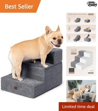 Fleece Covered Dog Steps for Small Dogs - Portable, 13.5" H, Grey Indoor Stairs