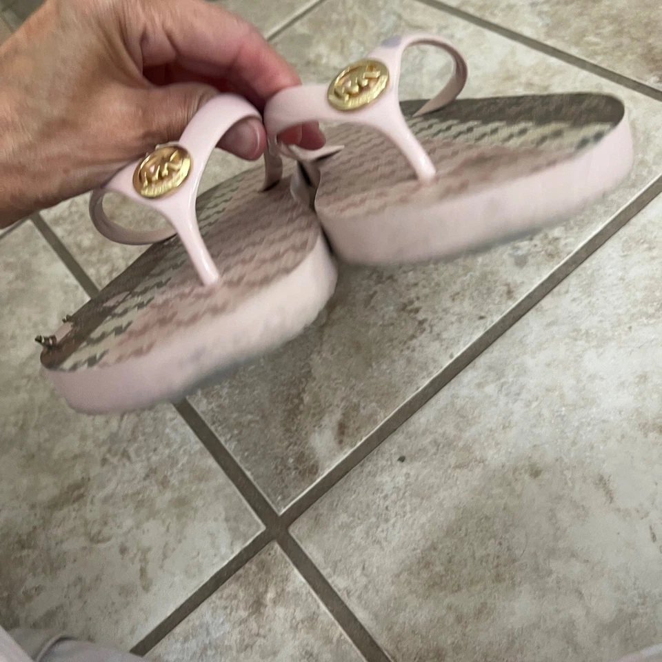 Chanclas Michael Kors MK Rayas PVC Flor Multi-10. USA Rosa Marrón Verano Foto 3 de 4