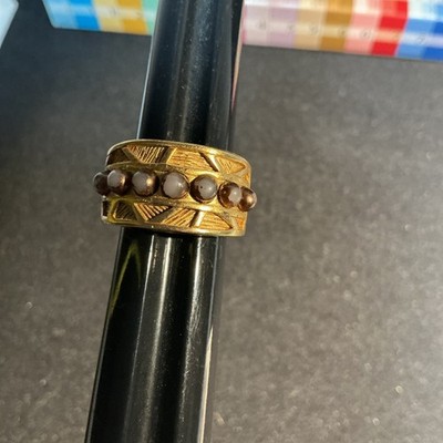 Vintage Givenchy großer goldfarbener Cabochon Steine Ring Größe 7,25