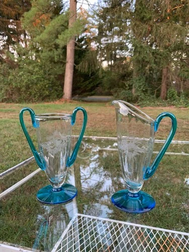 Steuben Barbara Creamer and Sugar Celeste Blue or Morgantown 1920's Art Deco WOW
