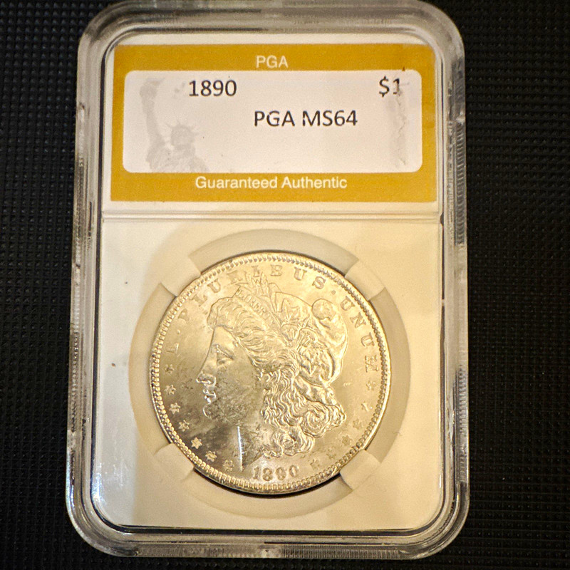 PGA MS64 1890 Morgan Silver Dollar $1 Philadelphia Mint Business Strike 0.900