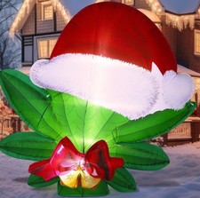 Christmas Inflatable 6 FT Green Leaf with Santa Hat Outdoor Decoration