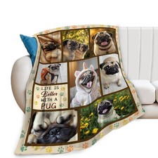 Pug Blanket Dog Throw Fleece Flannel Plush Boys Girls Soft Bedding 40x50 Inch