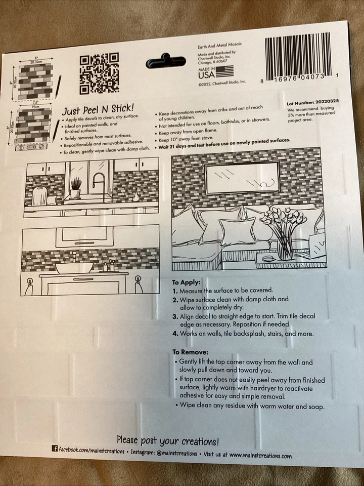 Фартук бумажная плитка Main Street Creations Earth & Metal Peel and Stick лот 38 - Изображение 3 из 3