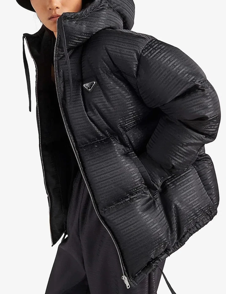 Prada - Puffer Down Jacket - Logo Plaque | Black Logo Nylon-  S UK8 / IT40/ US4 - Image 2 of 4