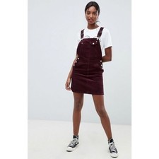 ASOS overall jumper red maroon corduroy dress 18
