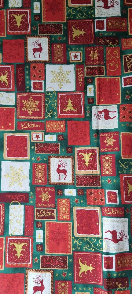 Tissu Noël Multicolore Coton 2,75×1,38 Mètre Style Patchwork Cerf Sapin Étoiles - Photo 3/4