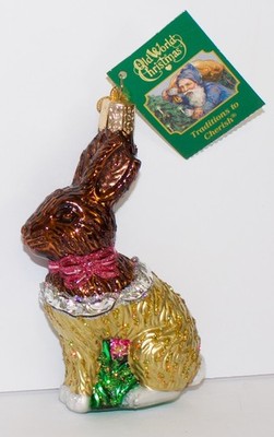 2022 CHOCOLATE EASTER BUNNY - OLD WORLD CHRISTMAS GLASS ORNAMENT - NEW 32581