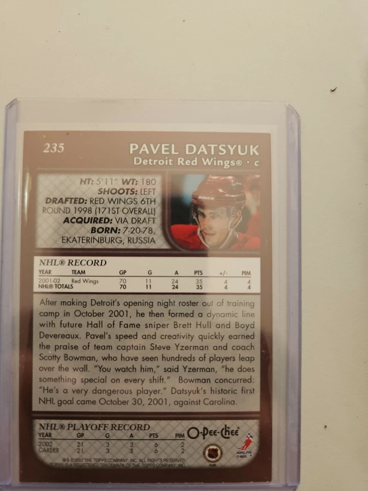 Pavel Datsyuk AS Rookie HOF 2002-03 O-PEE-CHEE OPC Hockey #235 (NM) Red Wings - Image 3 of 4