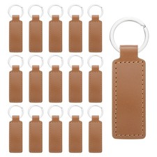 15Pcs Leather Rectangle Laser Engraving Keychain Blanks Brown 3.7"x1"