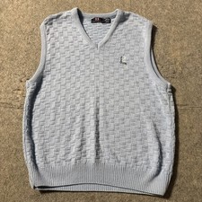 Vintage PGA Tour Mens Large Vest Made in USA Blue Textured Knit Sweater Golf EUC